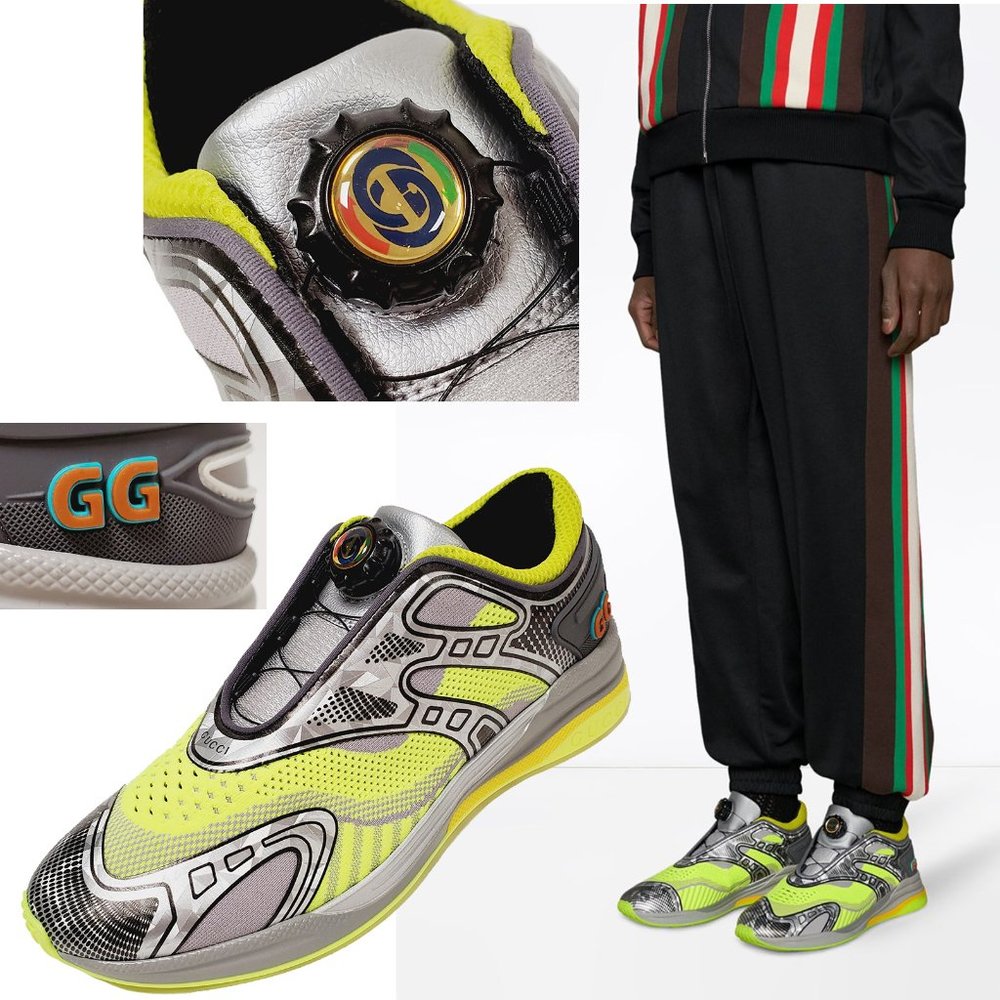 GUCCI SNEAKERS MENS ULTRAPACE R LEATHER SHOES w DOUBLE G LOGO sz 7G 7.5 US